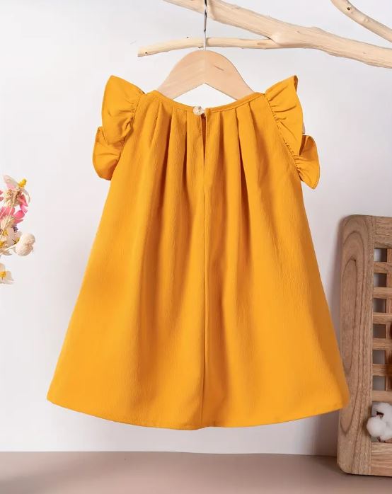 vestido  De Verano De Manga Con Volantes De Color Sólido