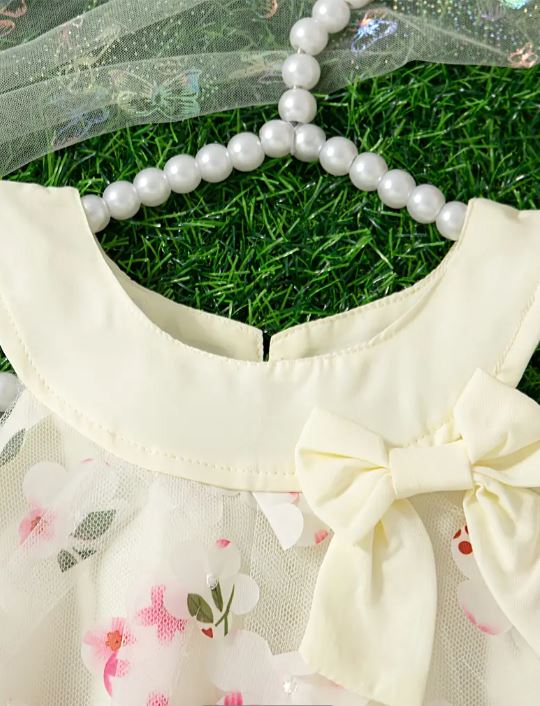 Vestido romántico sin mangas para niñas con bordado de flores 3D y un hermoso lazo.