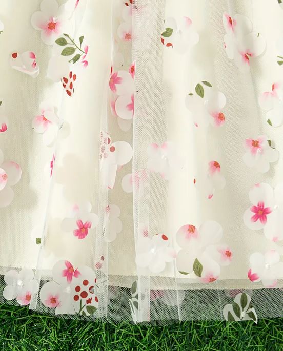 Vestido romántico sin mangas para niñas con bordado de flores 3D y un hermoso lazo.