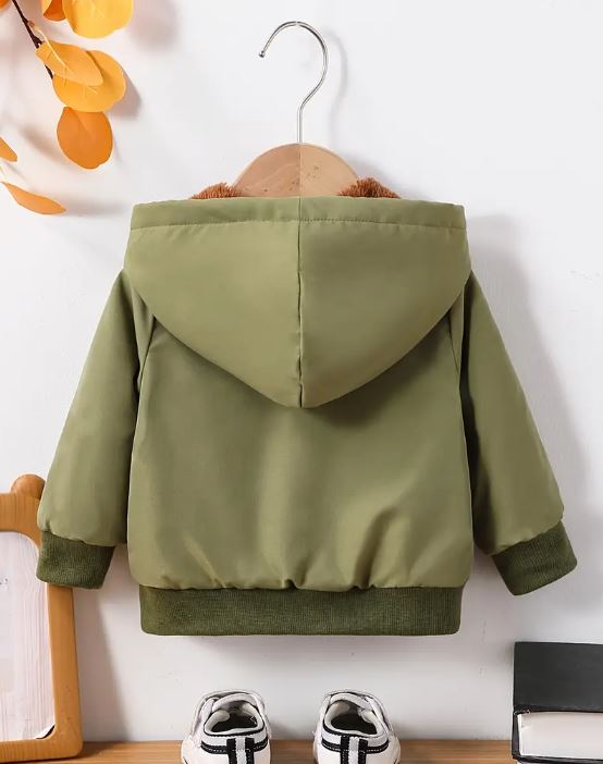 Chaqueta casual con capucha para niños, cierre frontal con cremallera.