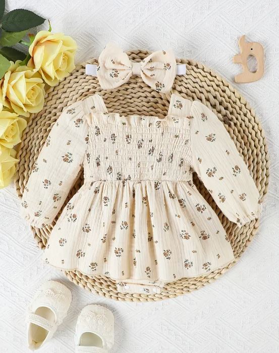 Vestido de Princesa para Bebé con Estampado Floral