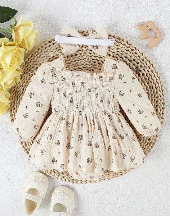 Vestido de Princesa para Bebé con Estampado Floral