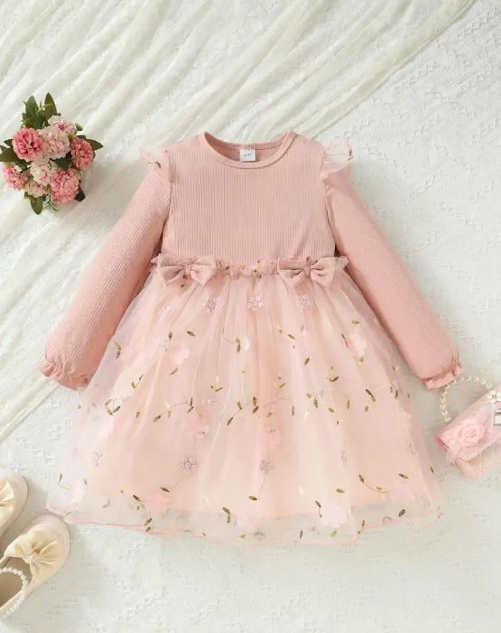 Vestido Tutú de Princesa de Manga Larga con Estampado Floral