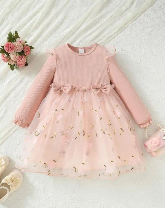 Vestido Tutú de Princesa de Manga Larga con Estampado Floral