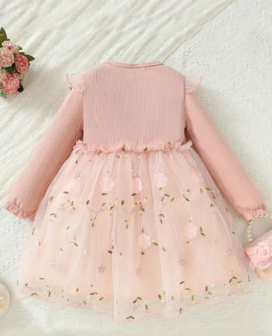 Vestido Tutú de Princesa de Manga Larga con Estampado Floral